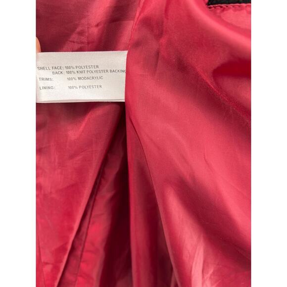 Giacca Gallery Black Textured Velvet Flocked Dress Coat Women’s L Red Lining - Picture 6 of 7